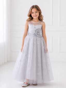 Toy Balloon Kids - Kids Girls Grey Party Wear Gown Full Length