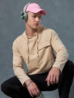 Bewakoof - Mens Brown Acid Wash Hoodie T-Shirt