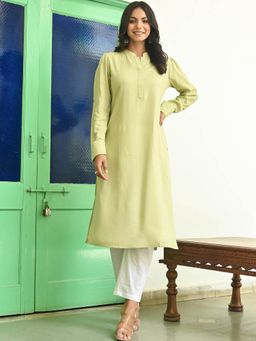 Lavanya The Label - Light Green Rayon Kurta With White Pants (Set of 2)