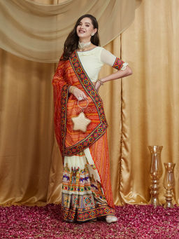 Gahan - Orange Women's Designer Peacock Embroidery Work with Unstitched Blouse