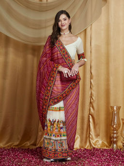 Gahan - Red Women's Designer Georgette Kutchi Peacock Embroidery Work with Unstitched Blouse