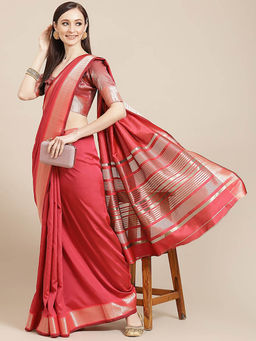 Gahan - Pink Women's Soft Cotton Silk Saree With Golden Broad Border with Unstitched Blouse