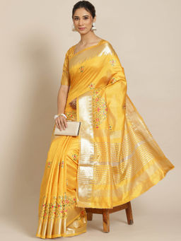 Gahan - Yellow Women's Assam Cotton Silk Saree With Embroidery with Unstitched Blouse