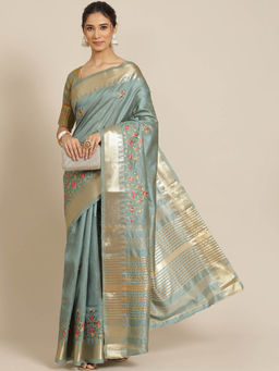 Gahan - Turquoise Blue Women's Assam Cotton Silk Saree with Unstitched Blouse