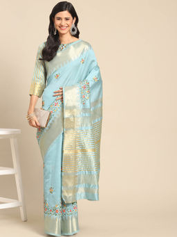 Gahan - Sky Blue Women's Assam Cotton Silk Saree with Unstitched Blouse