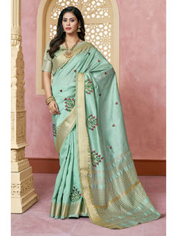 Gahan - Sky Blue Women's Assam Cotton Silk Saree with Unstitched Blouse