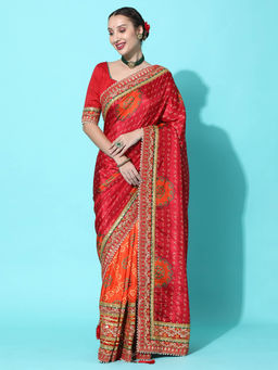 Gahan - Orange Women's Soft Dola Silk bhandhani Saree with Unstitched Blouse
