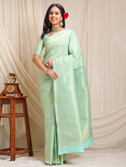 Gahan - Mint Green Women's Kanjivaram Silk Saree with Unstitched Blouse