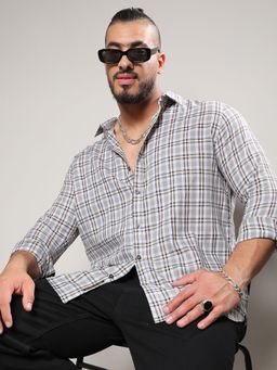 Instafab Plus - Men Moon Grey Tartan Plaid Shirt