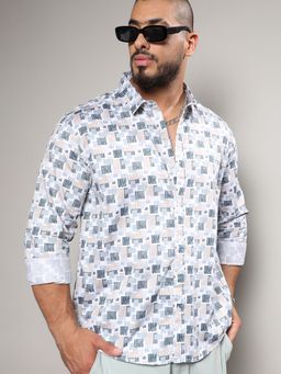 Instafab Plus - Men Blue Abstract Geometric Shirt