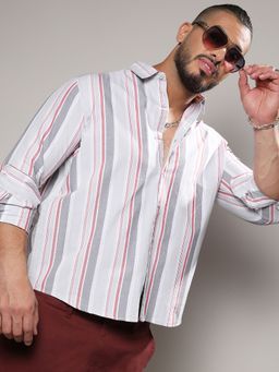 Instafab Plus - Men Multitrack Striped Button Up Shirt