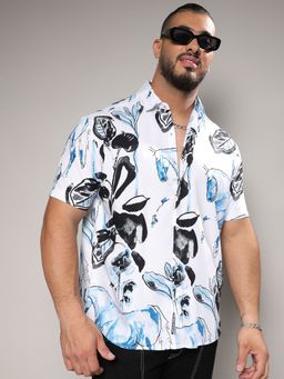Instafab Plus - Men Black & Blue Foliage Horse Shirt