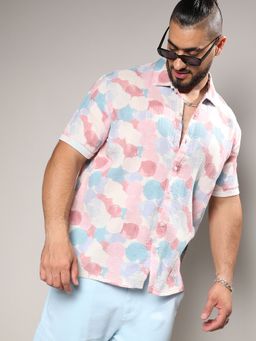 Instafab Plus - Men Blush Pink & Light Blue Artistic Abstract Shirt