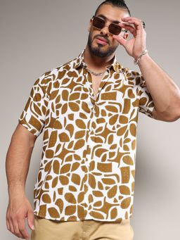 Instafab Plus - Men White & Brown Contrast Block Shirt