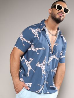 Instafab Plus - Men Blue Contrast Zebra Shirt