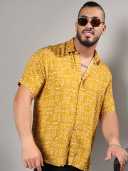 Instafab Plus - Men Mustard Yellow Minimal Aztec Shirt