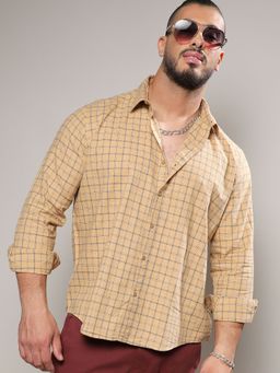 Instafab Plus - Men Beige Contrast Tartan Plaid Shirt