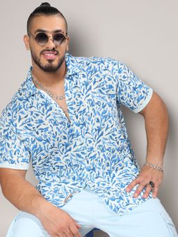 Instafab Plus - Men Blue Foliage Strokes Shirt