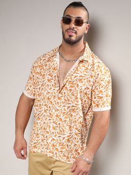 Instafab Plus - Men Brown Foliage Strokes Shirt