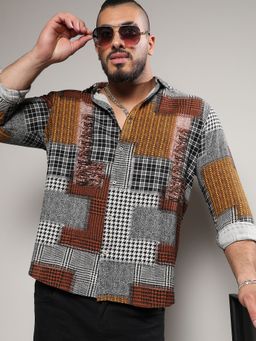 Instafab Plus - Men Brown Herringbone Block Shirt