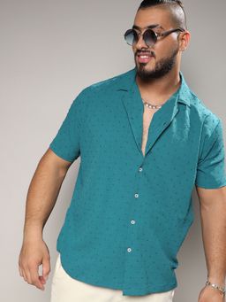 Instafab Plus - Men Turquoise Blue Self-Design Pom-Pom Shirt