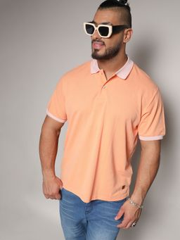 Instafab Plus - Men Peach Orange Basic Polo T-Shirt