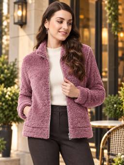 Modeve - Womens Mauve Solid Full Sleeve Winter Jacket