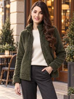 Modeve - Womens Olive Solid Full Sleeve Winter Jacket
