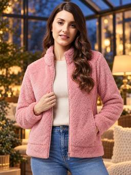 Modeve - Womens Pink Solid Full Sleeve Winter Jacket