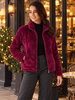Modeve - Womens Wine Solid Full Sleeve Winter Jacket