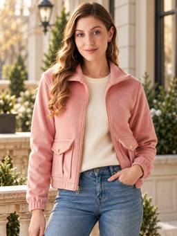 Modeve - Womens Peach Full Sleeve Denim Winter Jacket