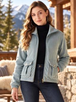 Modeve - Womens Sea Green Full Sleeve Denim Winter Jacket