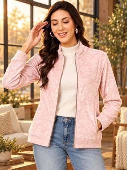 Modeve - Womens Pink Full Sleeve Printed Jacket