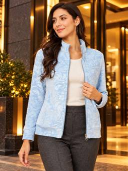 Modeve - Womens Sky Blue Full Sleeve Printed Jacket