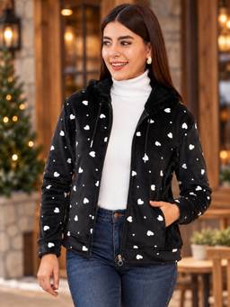 Modeve - Black Conversational Printed Hooded Lightweight Tailored Jacket