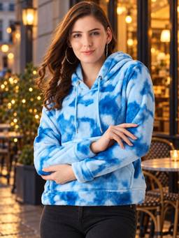 Modeve - Womens Blue Tie-Dye Winter Hoodie