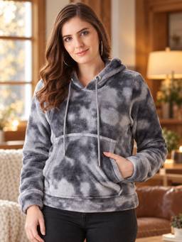 Modeve - Womens Grey Tie-Dye Winter Hoodie