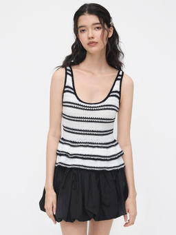 Cider - Knit Stripe Scoop Neckline Layered Ruffle Hem Tank Top