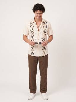 Charagh Din - Beige Blended Regular Collar Half Sleeve Combination Casual Shirt