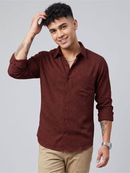 Charagh Din - Maroon Blended Regular Collar Full Sleeve Printed Casual Shirt