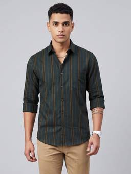 Charagh Din - Green Blended Collar Full Sleeve Stripes Casual Shirt