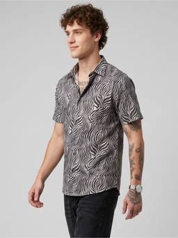 Charagh Din - Blue Cotton Emperor Chinese Half Sleeve Print Party Shirt