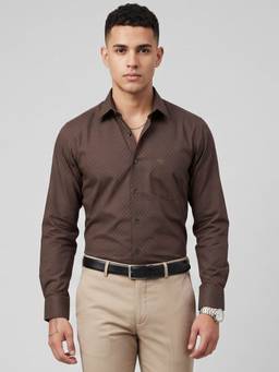Charagh Din - Brown Cotton Regular Collar Full Sleeve Formal Shirt