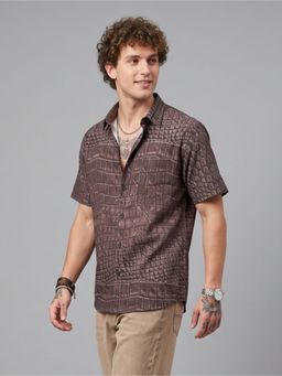 Charagh Din - Brown Blended Regular Collar Full Sleeve Print Party Shirt