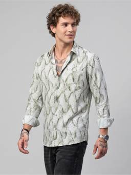 Charagh Din - Green Blended Regular Collar Full Sleeve Print Party Shirt