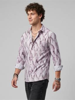 Charagh Din - Mauve Blended Regular Collar Full Sleeve Print Party Shirt