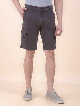 Cantabil - Men Grey Regular Fit Cotton Stretch Fabric Cargo Bermuda Shorts