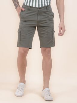 Cantabil - Men Olive Regular Fit Cotton Stretch Fabric Cargo Bermuda Shorts
