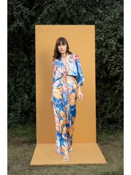 MANDIRA WIRK - Hawaii Printed Satin Wrap Top With Bell Bottom Pants (Set of 2)