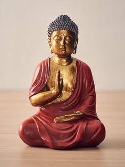 Pure Home + Living - Red and Gold Sitting Polyresin Buddha Sculpture - Medium